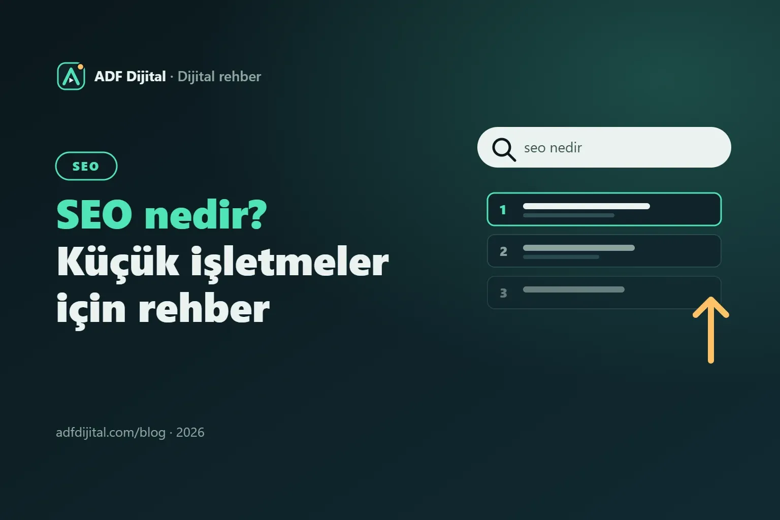 SEO Nedir? Küçük İşletmeler İçin 2026 Başlangıç Rehberi konusunu anlatan kapak